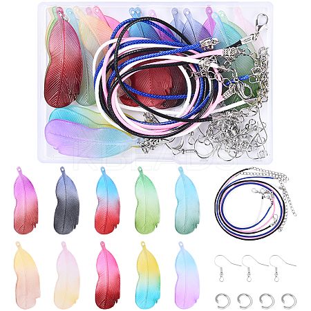 DIY Acrylic Feather Pendant Waxed Cotton Cord Necklace & Earring Making Kits DIY-YW0011-53-1