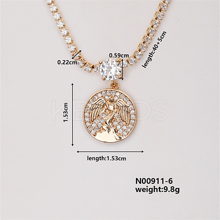 Fashion Brass Rhinestones Flat Round Pendant Necklace for Women AB9344-6-1