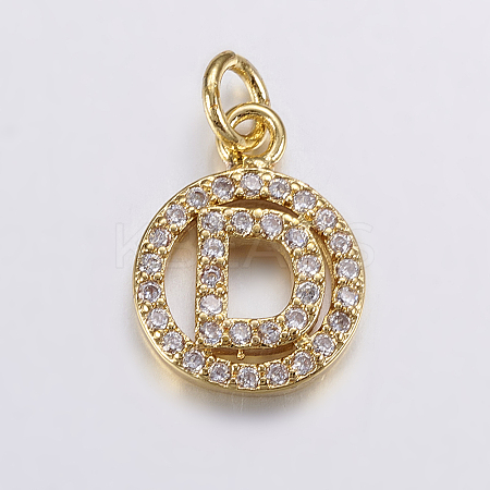 Long-Lasting Plated & Rack Plating Brass Micro Pave Cubic Zirconia Letter Charms ZIRC-A007-04D-G-1
