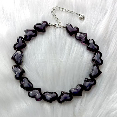 Valentine's Day Acrylic Bead in Bead Heart Beaded Necklaces with Alloy End Chains FS-WG4CF83-11-1