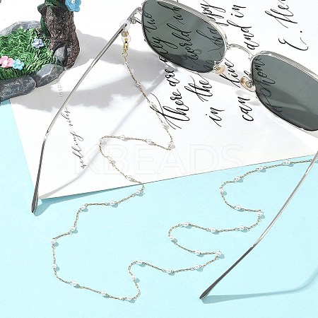 304 Stainless Steel & ABS Imitation Pearl Round Link Eyeglasses Chains AJEW-EH00400-1