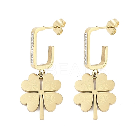 Clover 304 Stainless Steel Dangle Earrings EJEW-L283-091G-1