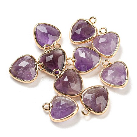 Natural Amethyst Faceted Heart Charms G-Q006-07G-10-1