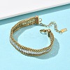 304 Stainless Steel & Glass Wheat Chain Double Layers Bracelets for Women BJEW-F540-08G-01-1