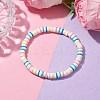 Rainbow Color Disc Handmade Polymer Clay Beaded Stretch Bracelets for Women BJEW-JB10353-01-2