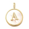 Rack Plating Brass Micro Pave Clear Cubic Zirconia Pendants with Shell KK-M309-41G-2