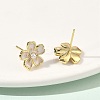 Flower Brass & ABS Plastic Pearl Stud Earrings EJEW-P336-07G-01-3