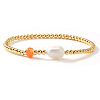 Brass & Natural Carnelian & Imitation Pearl Beads Stretch Bracelets for Women DR0558-11-1