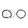 3Pcs 3 Style Natural Rhodonite & Black Agate & Rose Quartz Round Beaded Stretch Bracelets Set PW23030761414-5