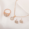 Rhombus Alloy Rhinestone Pendant Necklaces & Stud Earrings & Rings Sets FS-WGFED7A-01-1