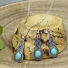 Synthetic Turquoise Pendant Necklaces & Dangle Earrings Sets WGE96E9-01-1