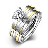 Fashionable 316L Titanium Steel Cubic Zirconia Couple Rings RJEW-BB06903-6-1