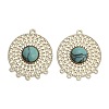 Brass Pave Dyed Synthetic Turquoise Flat Round Chandelier Component Links KK-Z088-05G-02-1