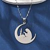201 Stainless Steel Moon with Woman Pendant Necklaces for Ramadan & Eid Mubarak NJEW-D318-02P-1
