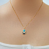 Brass Clear Cubic Zirconia and Black Enamel Rectangle with Oval Pendant Necklaces for Daily Wear AY5004-1-1