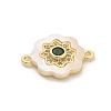 Brass Micro Pave Clear Cubic Zirconia & Shell Connector Charms KK-M303-03G-08-2