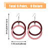 6 Pairs 6 Colors Wood Double Ring Dangle Earrings with Iron Pins for Women EJEW-FI0002-38-2