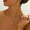 Round Brass Pave Cubic Zirconia Stud Earrings & Necklaces & Bracelets Sets for Women's Banquets and Weddings TZ4206-4