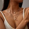3Pcs Brass & Imitation Pearl Round Pendant Necklaces WGFA1C2-02-1