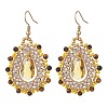 Teardrop Seed Beads & Glass Woven Dangle Earrings EJEW-MZ00682-03-3