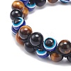 Natural Tiger Eye & Eyeless Obsidian & Resin Evil Eye Braided Bead Bracelet BJEW-JB08840-02-4