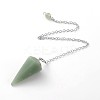 Platinum Tone Brass Green Aventurine Cone Hexagonal Pointed Dowsing Pendulums MAK-M015-01G-1