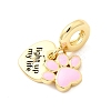 Brass Pink Enamel European Dangle Charms KK-F904-16G-2