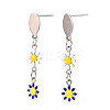 Flower Enamel Long Dangle Stud Earrings EJEW-N049-03B-2