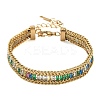 304 Stainless Steel & Glass Wheat Chain Double Layers Bracelets for Women BJEW-F540-08G-7