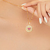 Elegant Fashion Brass Clear & Hot Pink Cubic Zirconia Circle Heart Pendant Necklaces for Women RR6975-1-4