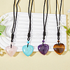 4Pcs 4 Style Heart Natural & Synthetic Mixed Gemstone Pendant Necklace with Nylon Cords NJEW-FI0001-50-4