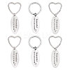 6Pcs 2 Styles Mother's Day Oval with Word Remember I Love You Mom Stainless Steel Keychain AJEW-GO0001-57-8