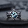Rhombus Alloy Rhinestone Finger Ring Set for Women PW-WG51C17-03-5