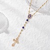 Brass Heart Link Rosary Bead Necklaces NJEW-JN05627-1