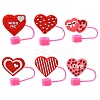 12Pcs 6 Styles Valentine's Day Theme PVC & Silicone Dustproof Straw Cap AJEW-CJ0001-26-1