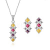 Rhombus Rhodium Plated 925 Sterling Silver Pave Colorful Cubic Zirconia Pendant Necklaces & Stud Earrings Sets for Women WGF0FD8-05-2