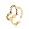 Colorful Cubic Zirconia Heart with Infinity Open Cuff Ring RJEW-B042-01-3