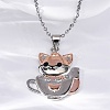 Brass Cute Cup Fox Pendant Cable Chain Necklaces for Women NJEW-C067-03P-1