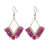 Braided Glass & 201 Stainless Steel Dangle Earrings EJEW-MZ00159-01-2