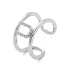 Clear Cubic Zirconia Initial Letter Open Cuff Ring RJEW-A012-01P-U-2