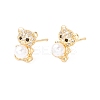 Cubic Zirconia Bear Stud Earrings with Acrylic Pearl EJEW-F282-26G-1