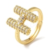 Rack Plating Letter Brass Micro Pave Clear Cubic Zirconia Adjustable Rings for Women KK-S391-03G-H-2