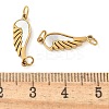 304 Stainless Steel Pave Natural White Shell Wing Connector Charms STAS-Q345-23G-3