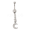 Alloy Crystal Rhinestone Dangle Curved Barbell Belly Rings AJEW-R007-04P-02-4