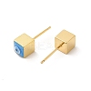 Long-Lasting Plated Cube with Enamel Evil Eye Stud Earring EJEW-E272-01G-3