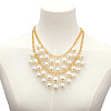 Alloy & Plastic Imitation Pearl Round Beaded Double Layer Tassel Bib Necklaces for Women FS-WG430C8-03-1