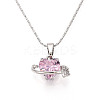 304 Brass Cubic Zirconia Heart Pendant 304 Stainless Steel Chain Necklaces NJEW-T018-01P-3