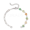 3Pcs 3 Styles Round Dyed Natural Red Agate & Peacock Green Agate & Carnelian & Brass Paperclip Chain Bracelet Making AJEW-JB01425-2