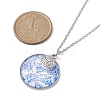 Steel Blue Glass Flat Round & Alloy Pendant Necklace NJEW-JN04453-01-3