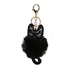 Cute Cat PU Leather & Imitate Rex Rabbit Fur Ball Keychain KEYC-C005-01C-1
